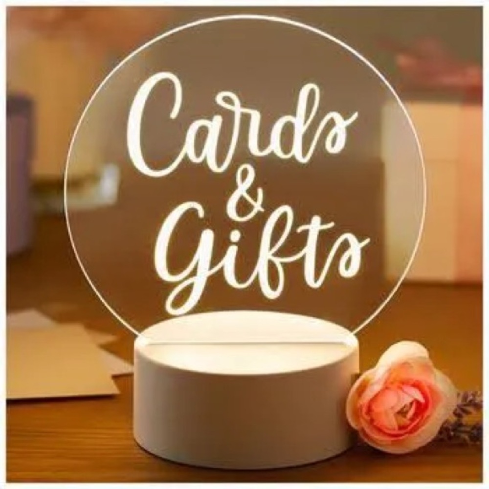 LED Light Sign with 'Cards & Gifts' Text